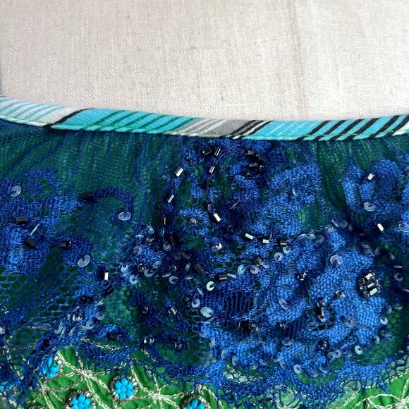 Y2K Free People Boho Hippie Teal and Green Silk Embroidered Tank Top Size 8 - Picture 8 of 11